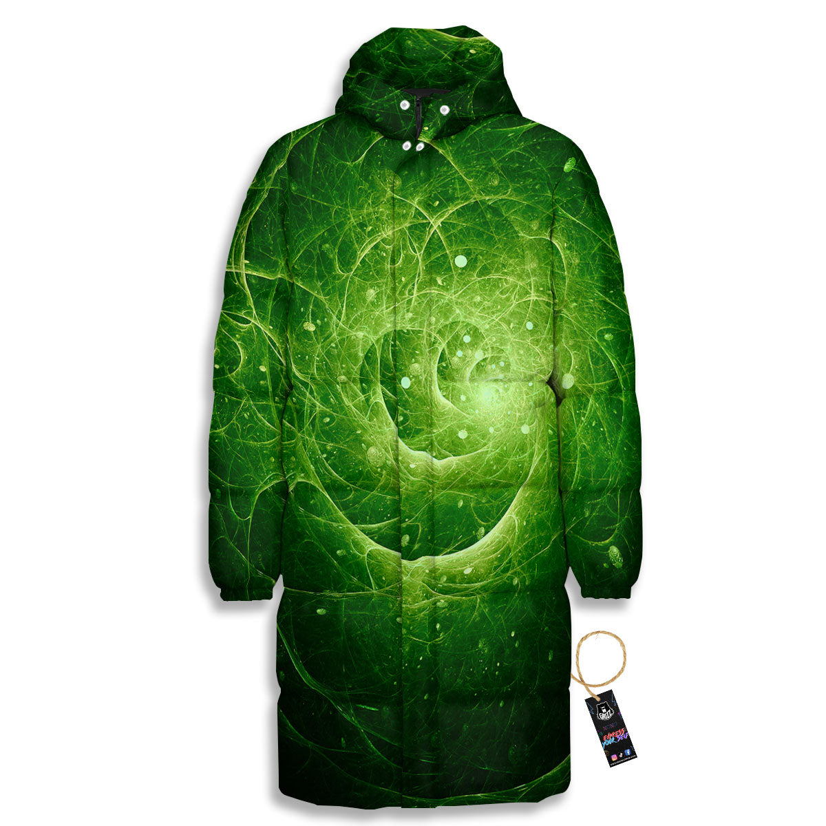 Fractal Green Print Long Down Jacket-grizzshop