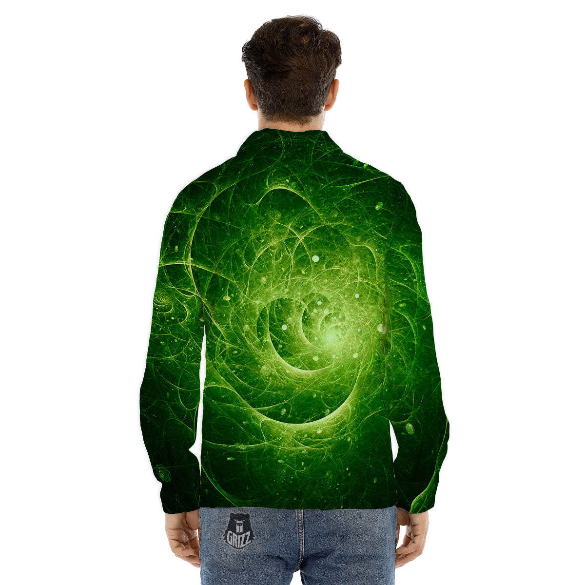 Fractal Green Print Men's Dress Shirts-grizzshop