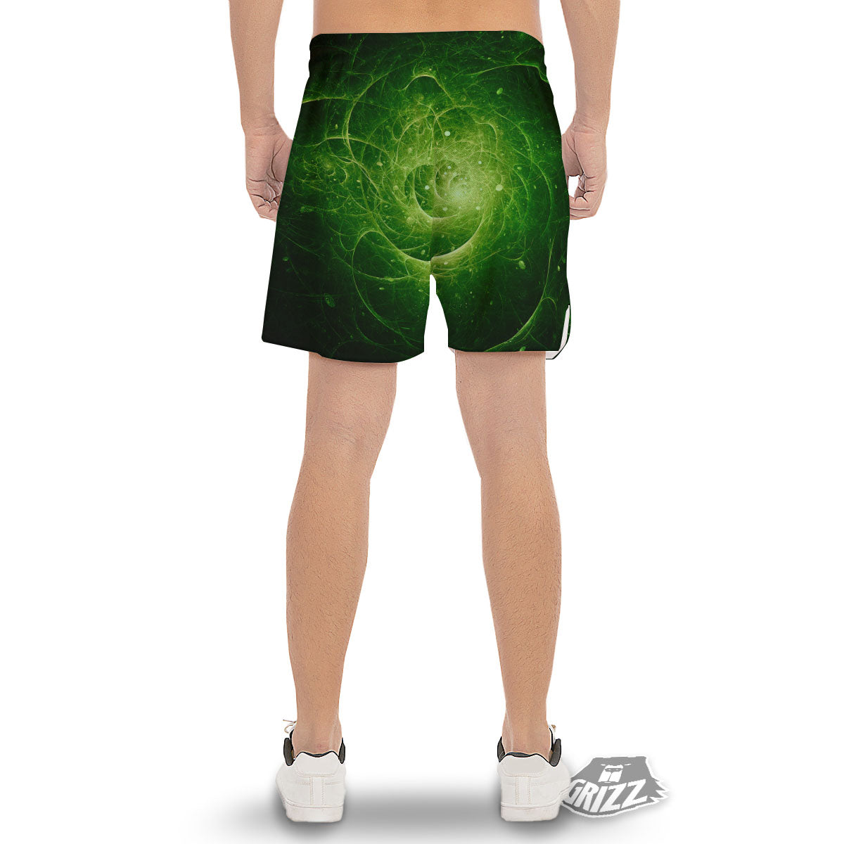Fractal Green Print Men's Gym Shorts-grizzshop