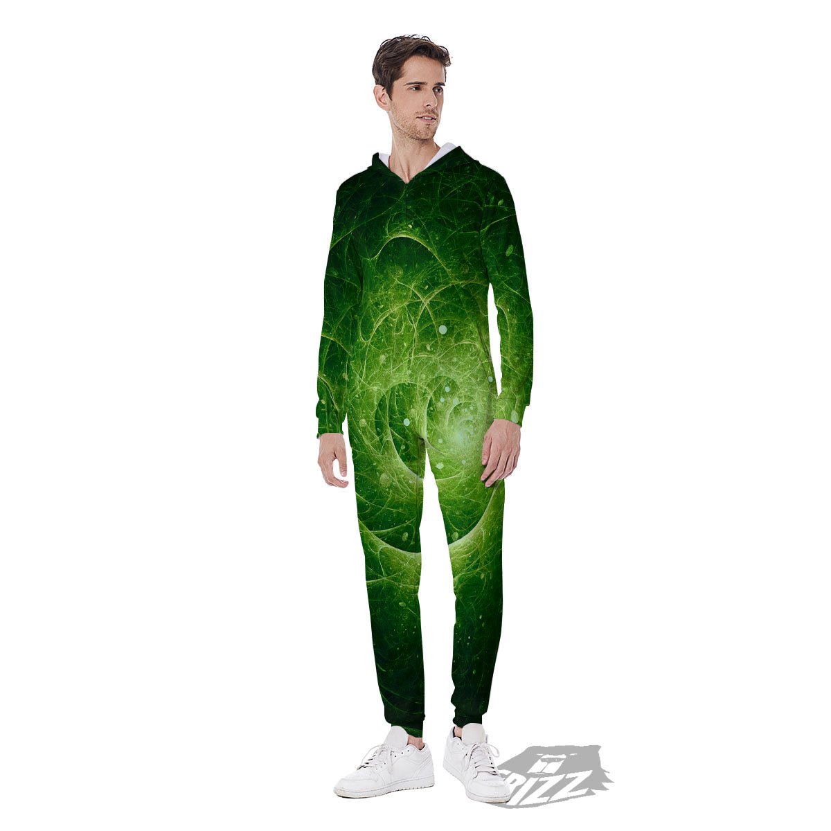 Fractal Green Print Men's Jumpsuit-grizzshop