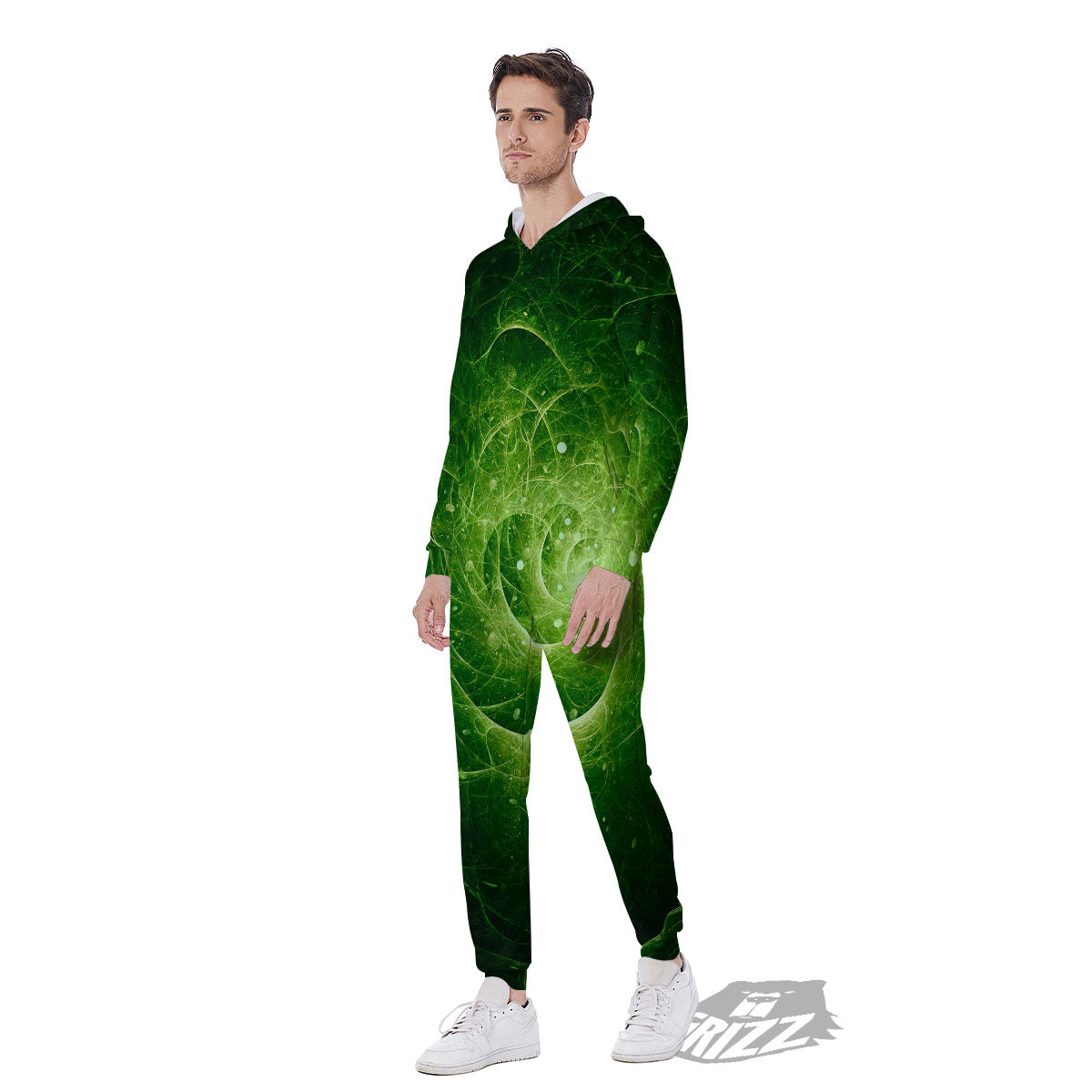 Fractal Green Print Men's Jumpsuit-grizzshop