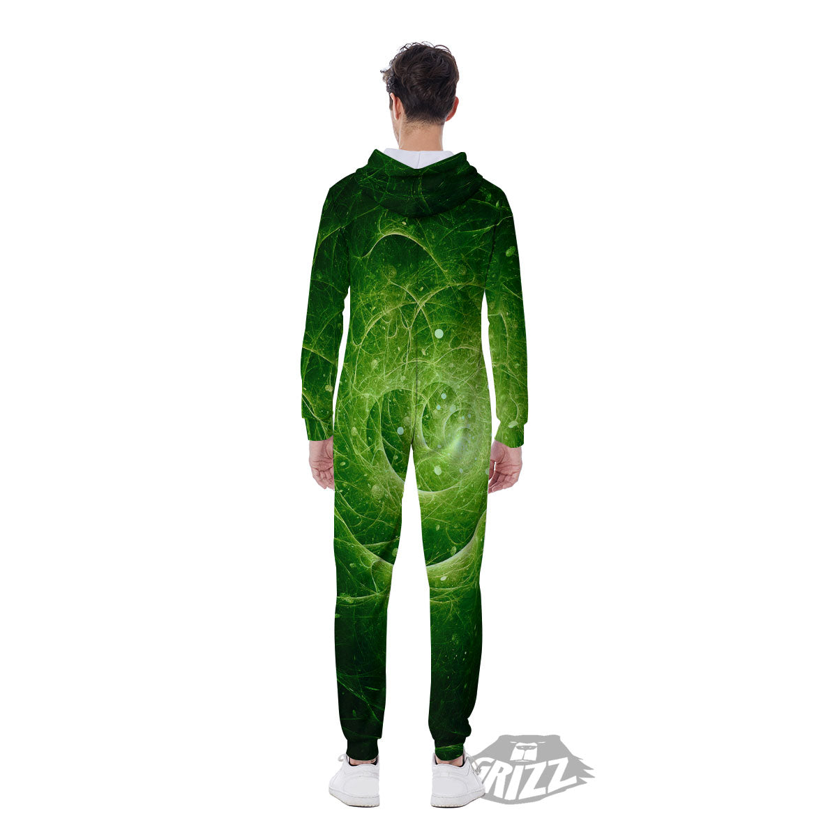 Fractal Green Print Men's Jumpsuit-grizzshop