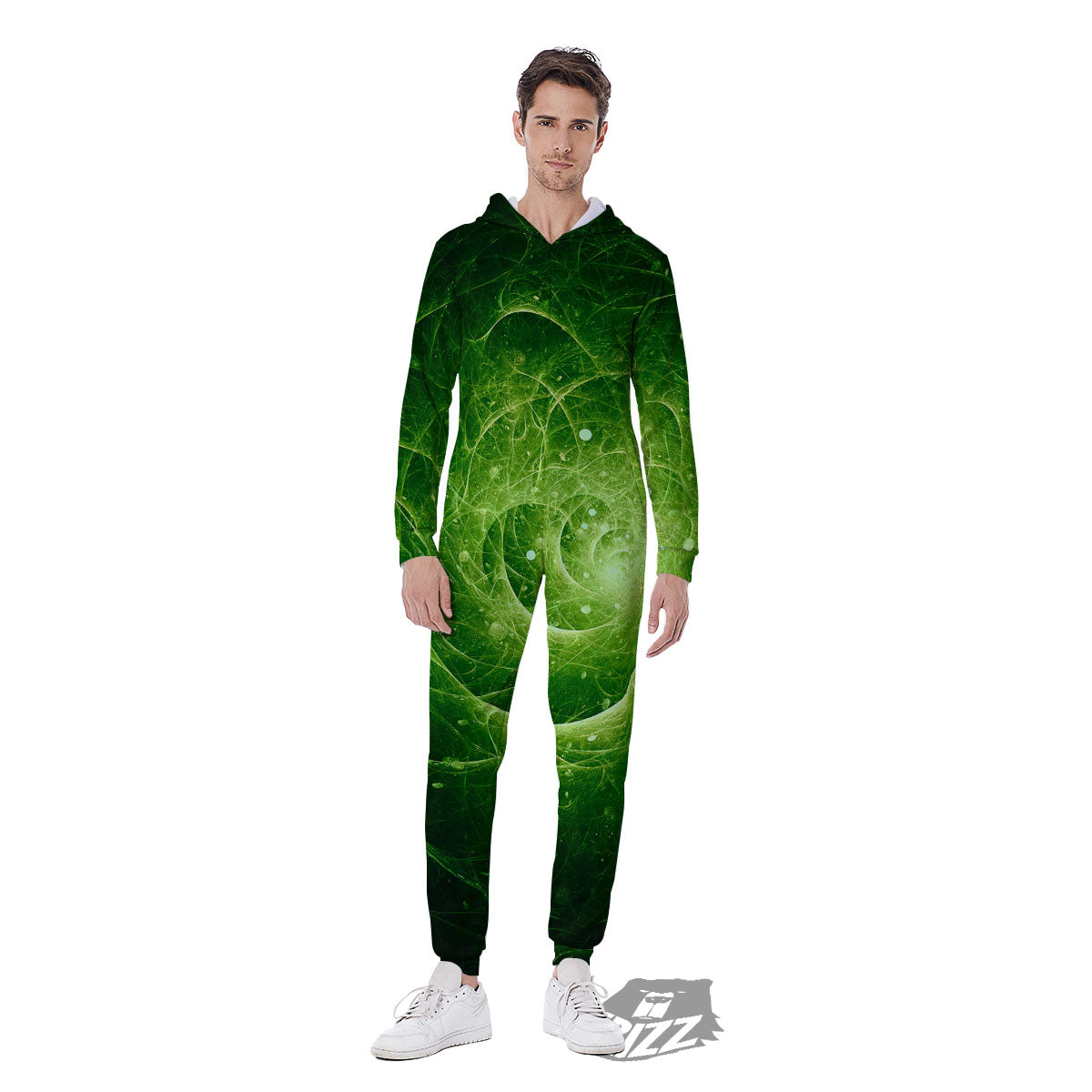 Fractal Green Print Men's Jumpsuit-grizzshop