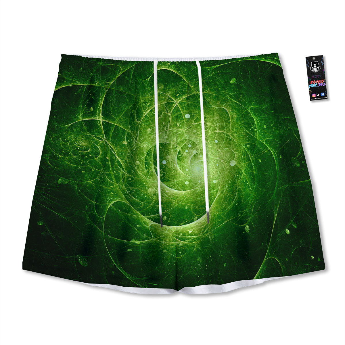 Fractal Green Print Mesh Shorts
