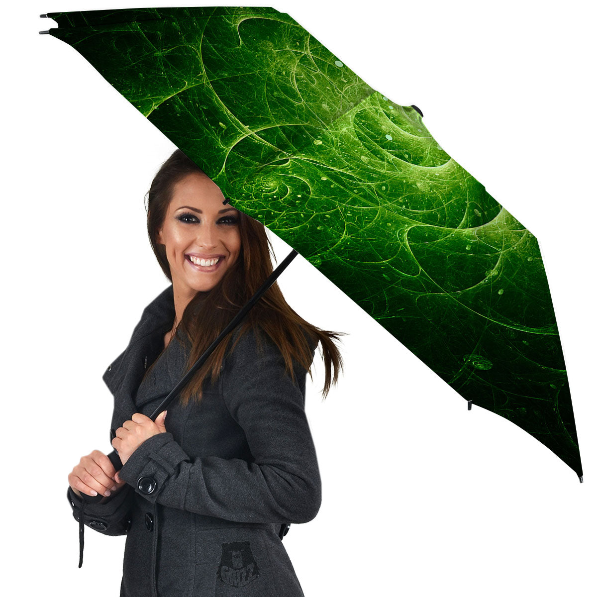 Fractal Green Print Umbrella-grizzshop