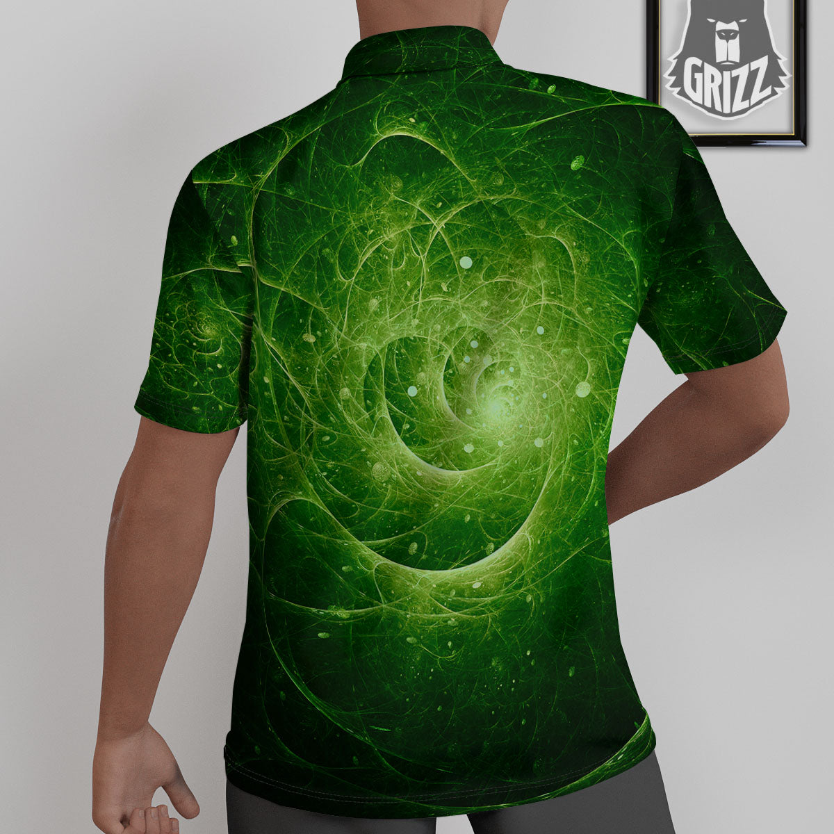Fractal Green Print Untucked Shirts-grizzshop
