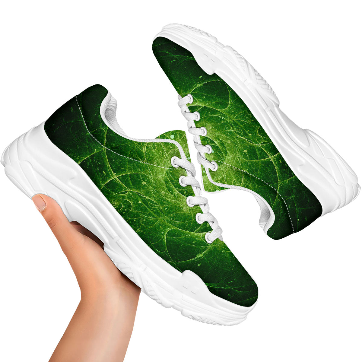Fractal Green Print White Chunky Shoes-grizzshop