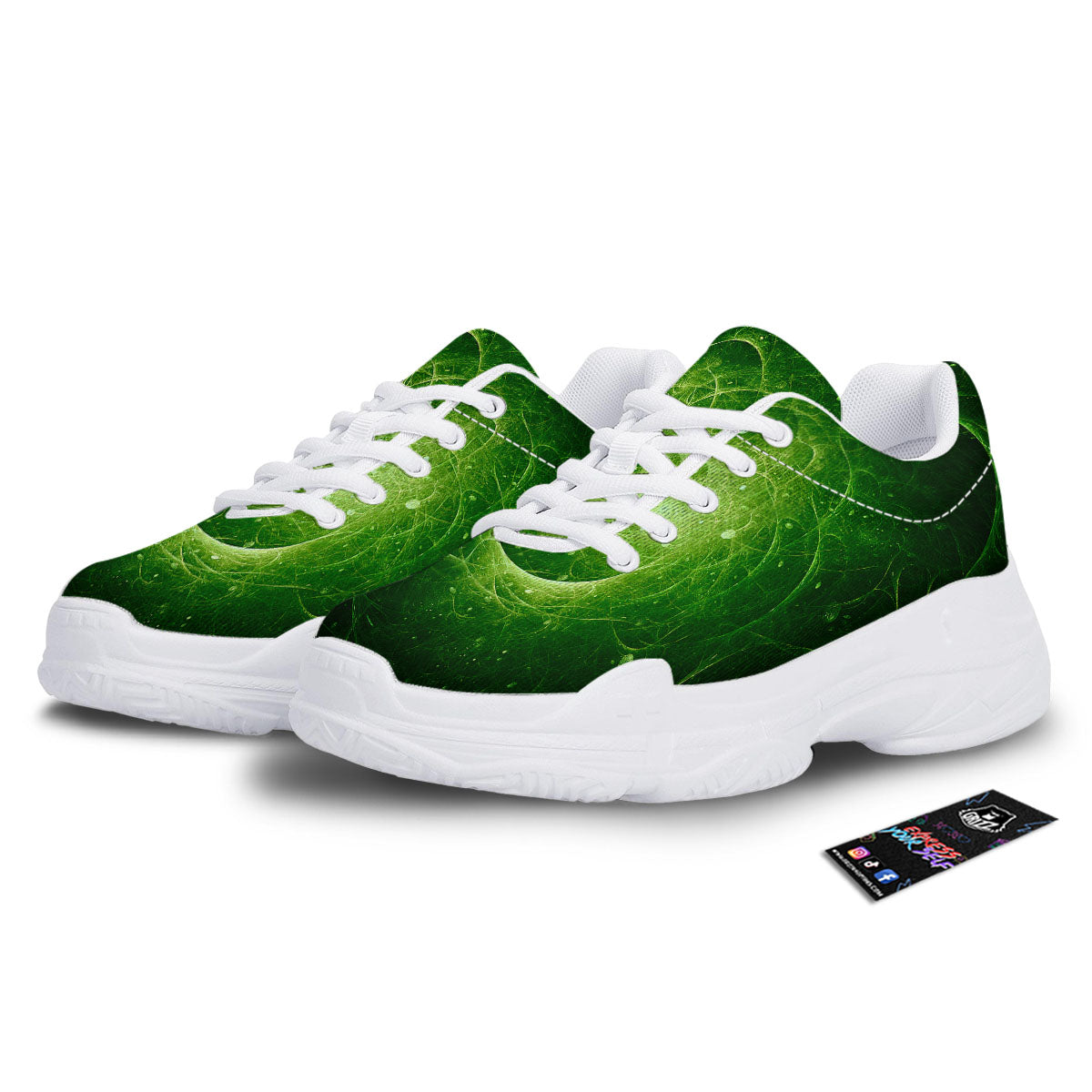 Fractal Green Print White Chunky Shoes-grizzshop