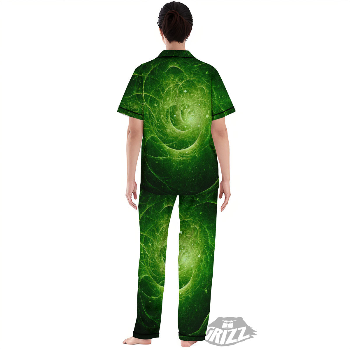Fractal Green Print Women's Pajamas Set-grizzshop