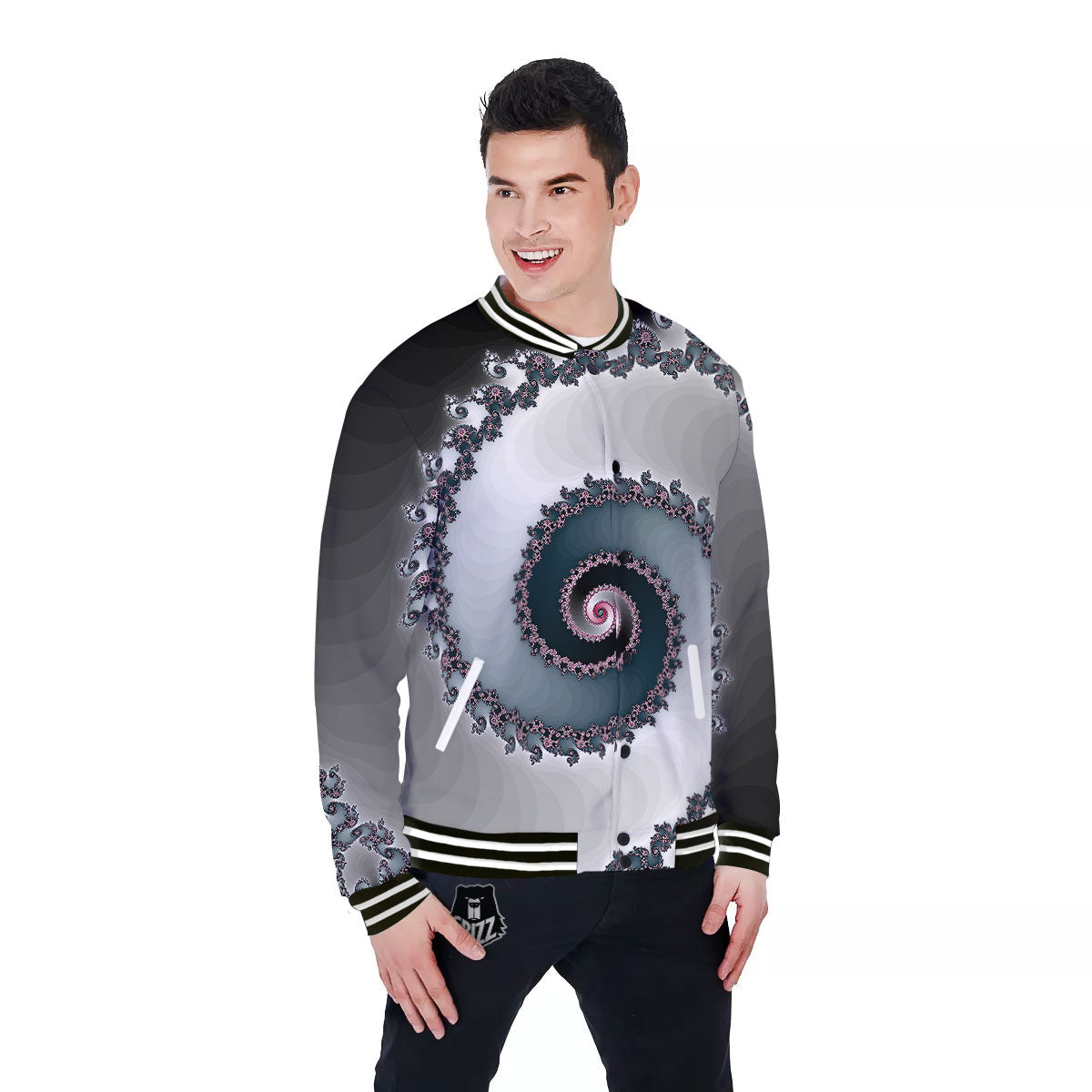 Fractal Infinite Print Baseball Jacket-grizzshop