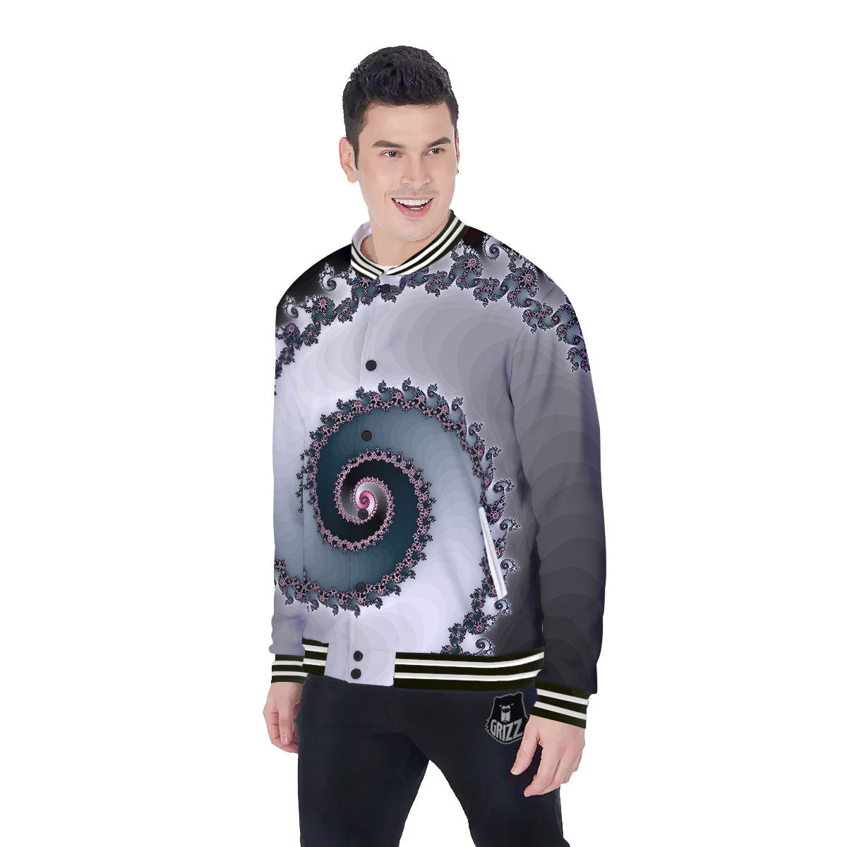 Fractal Infinite Print Baseball Jacket-grizzshop