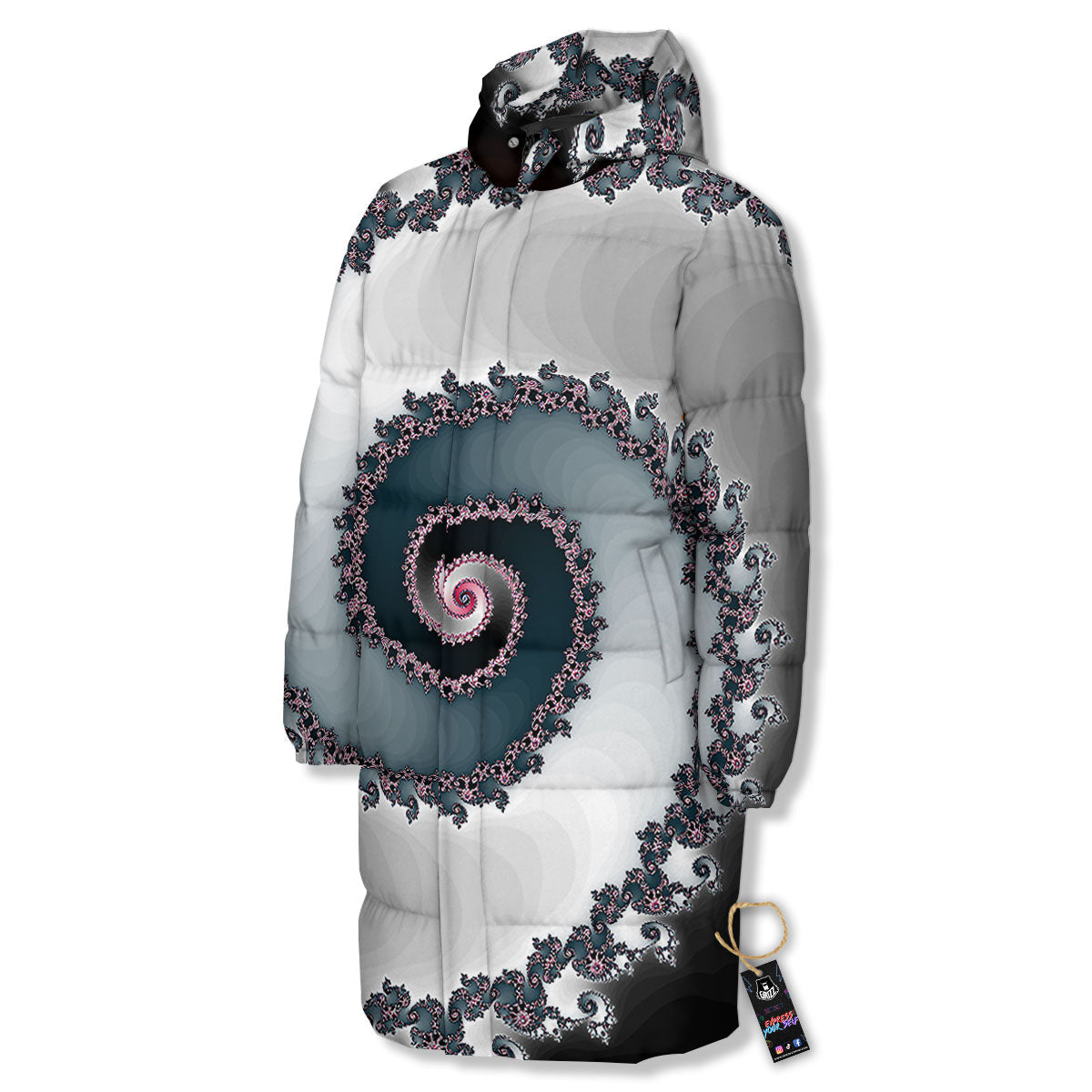 Fractal Infinite Print Long Down Jacket-grizzshop