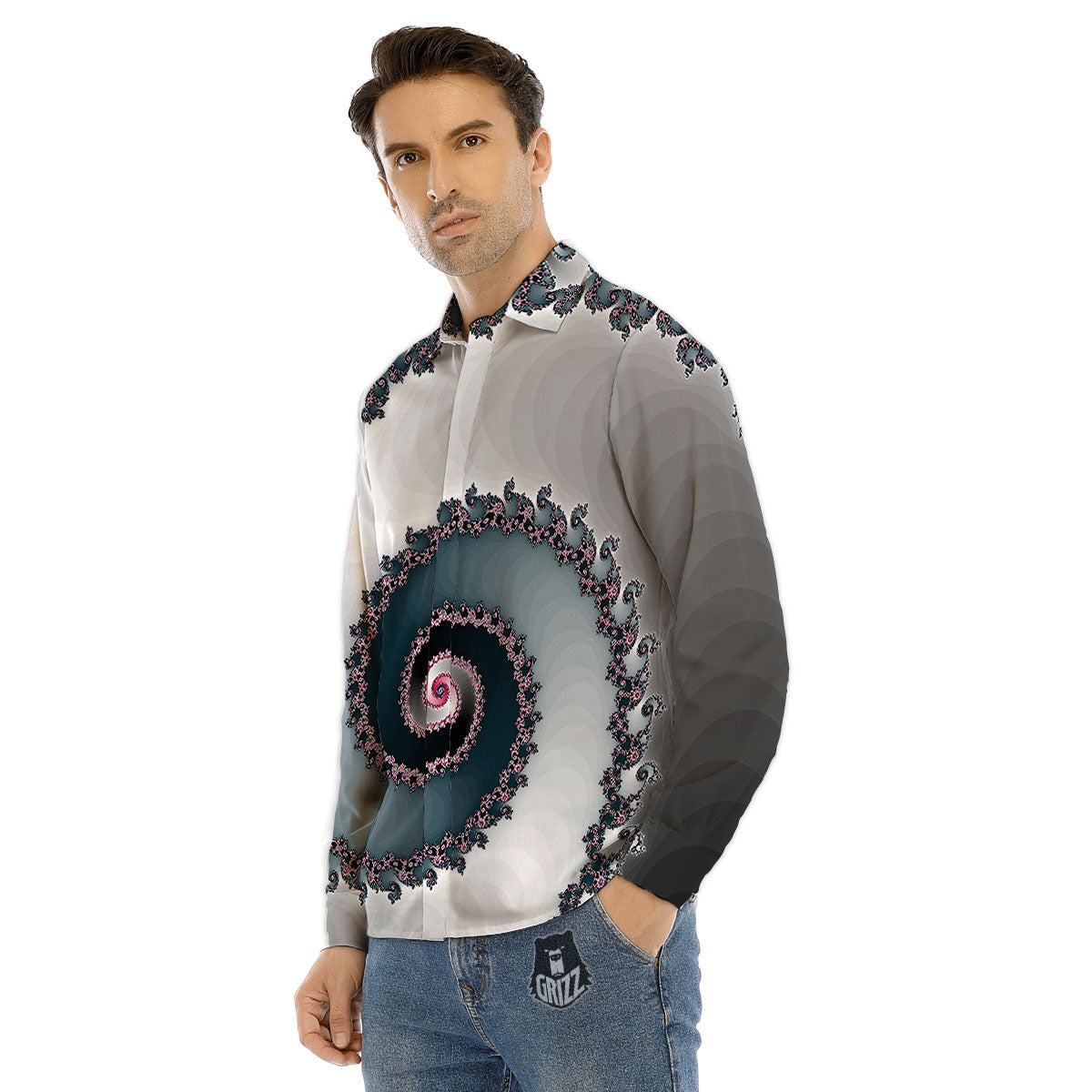 Fractal Infinite Print Men's Dress Shirts-grizzshop
