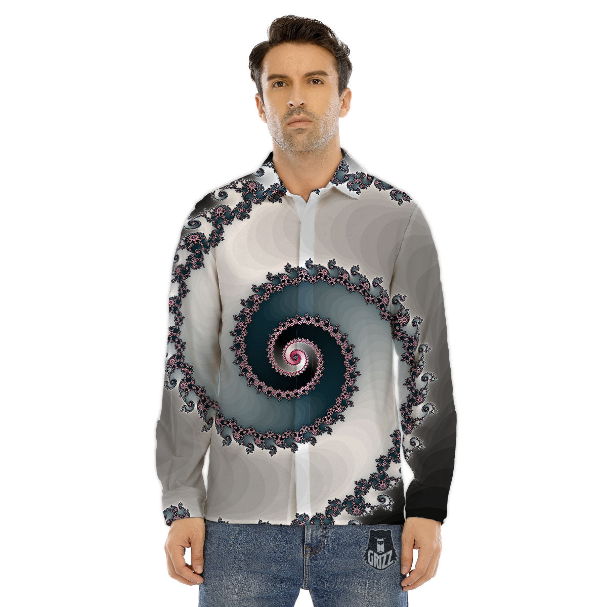 Fractal Infinite Print Men's Dress Shirts-grizzshop