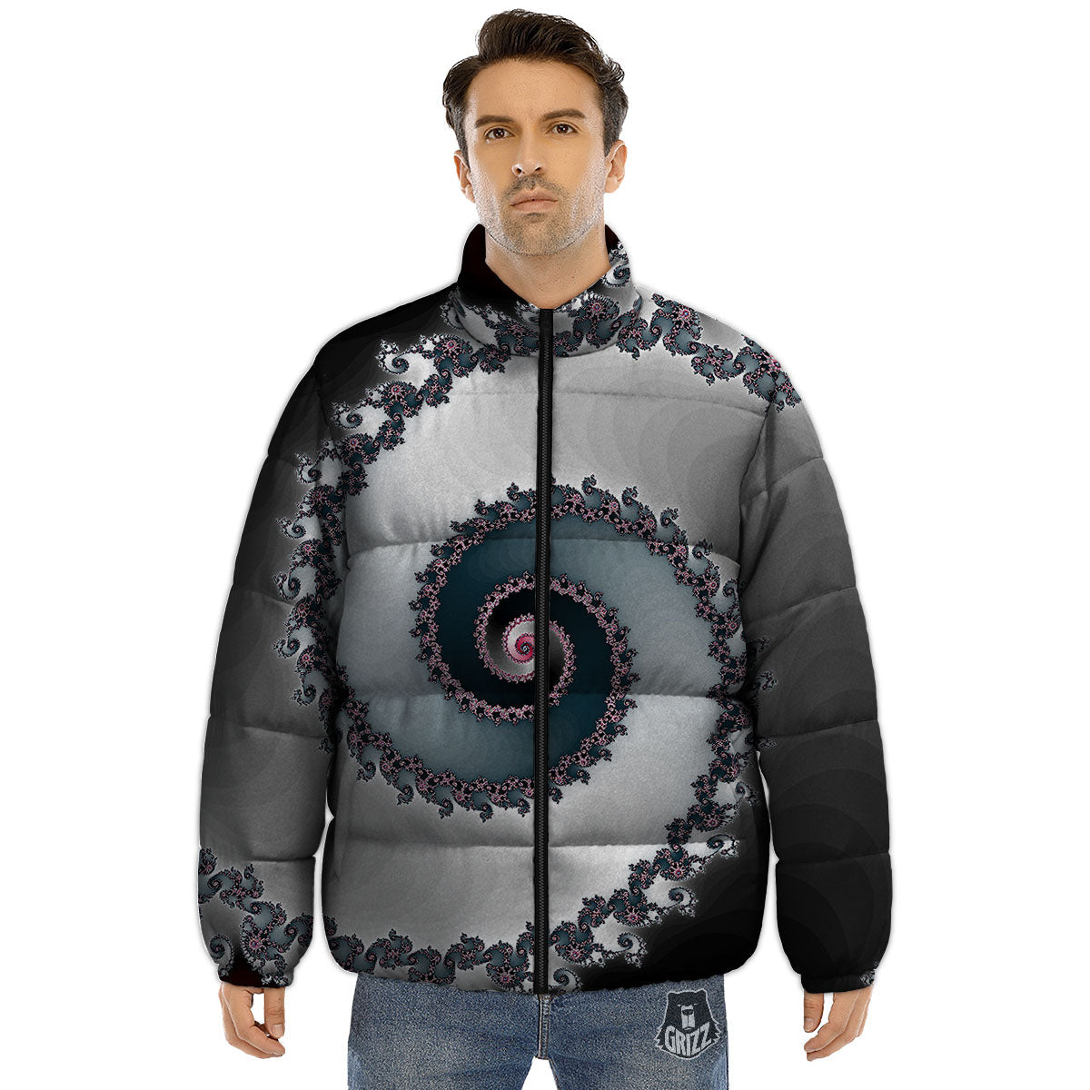 Fractal Infinite Print Puffer Jacket-grizzshop