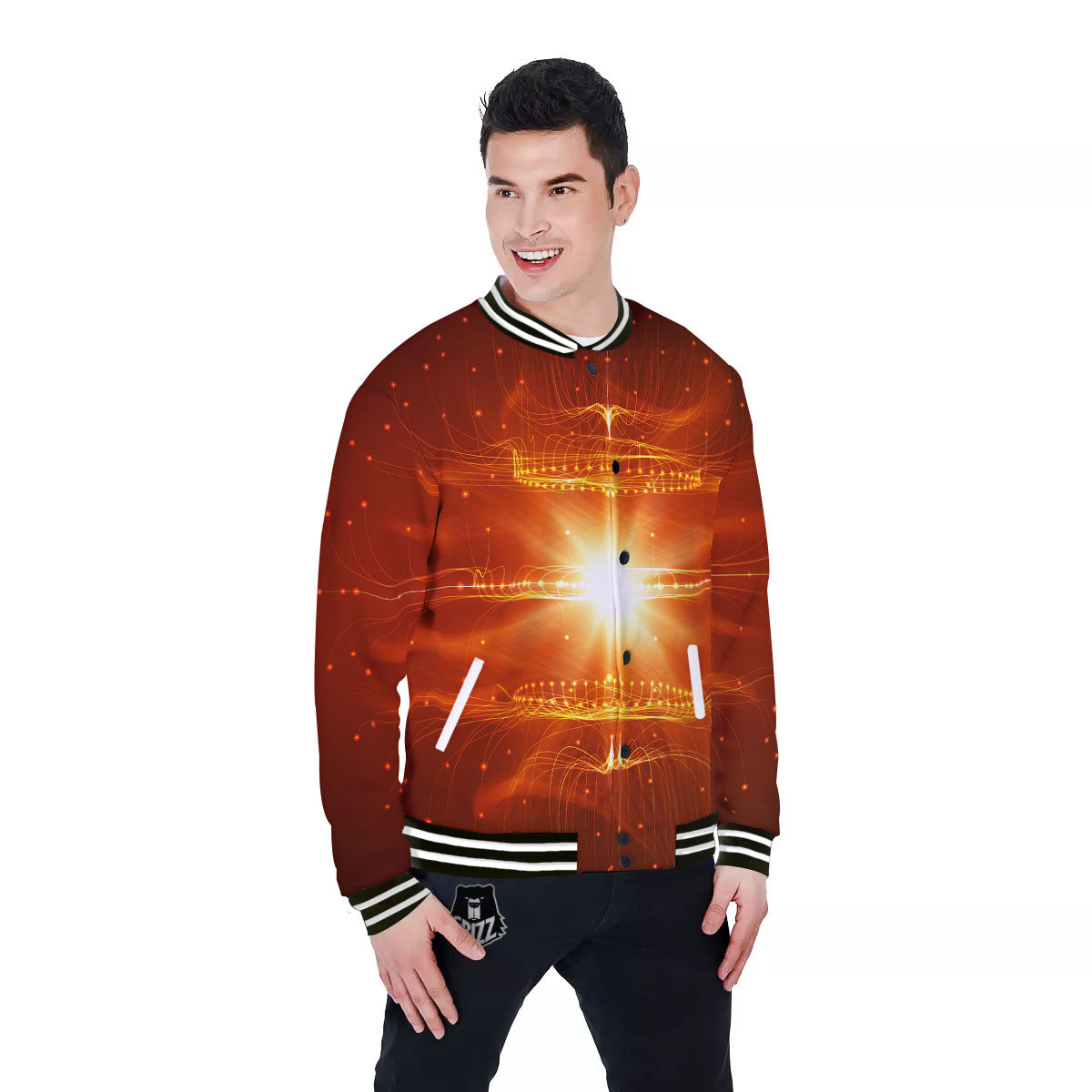 Fractal Light Print Baseball Jacket-grizzshop