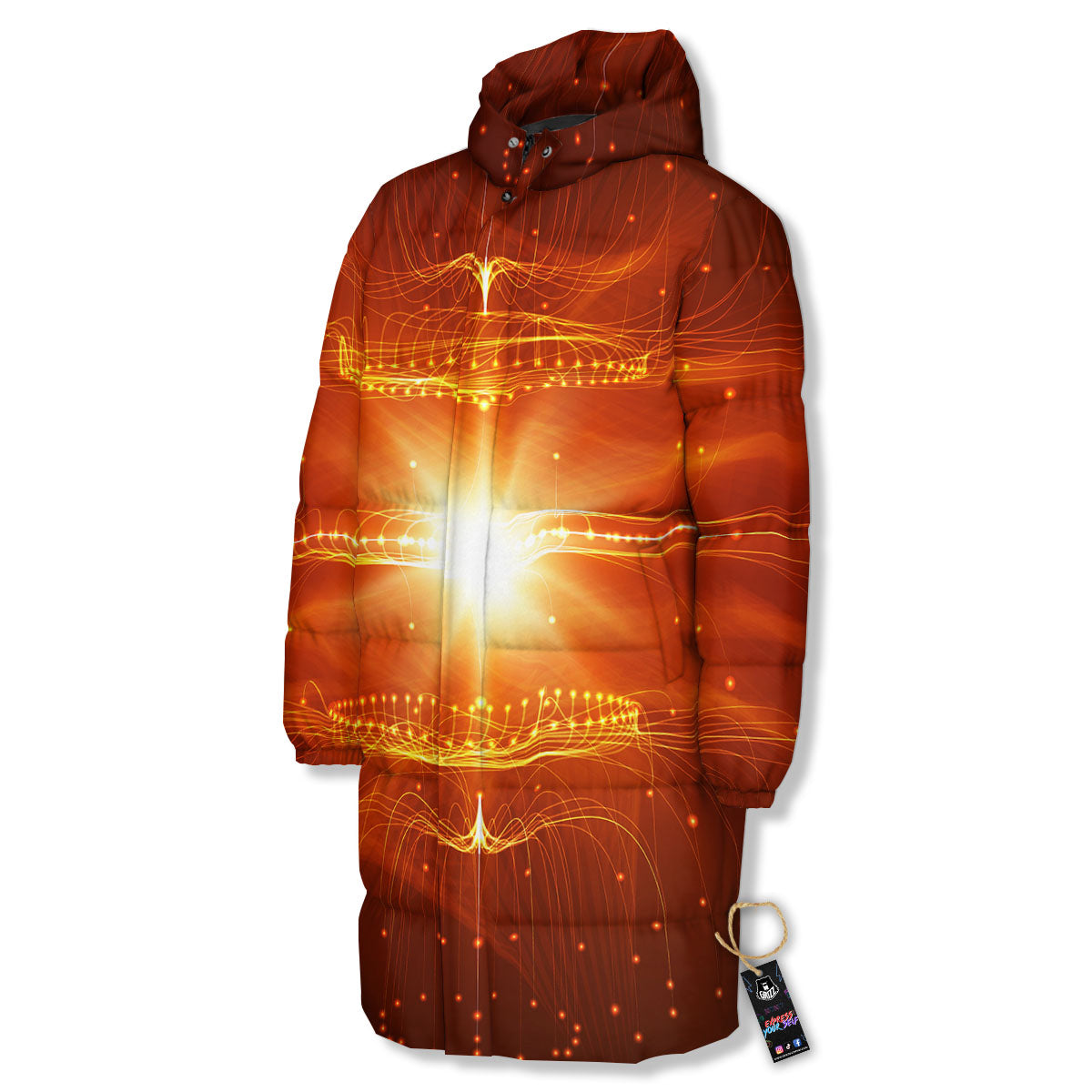 Fractal Light Print Long Down Jacket-grizzshop