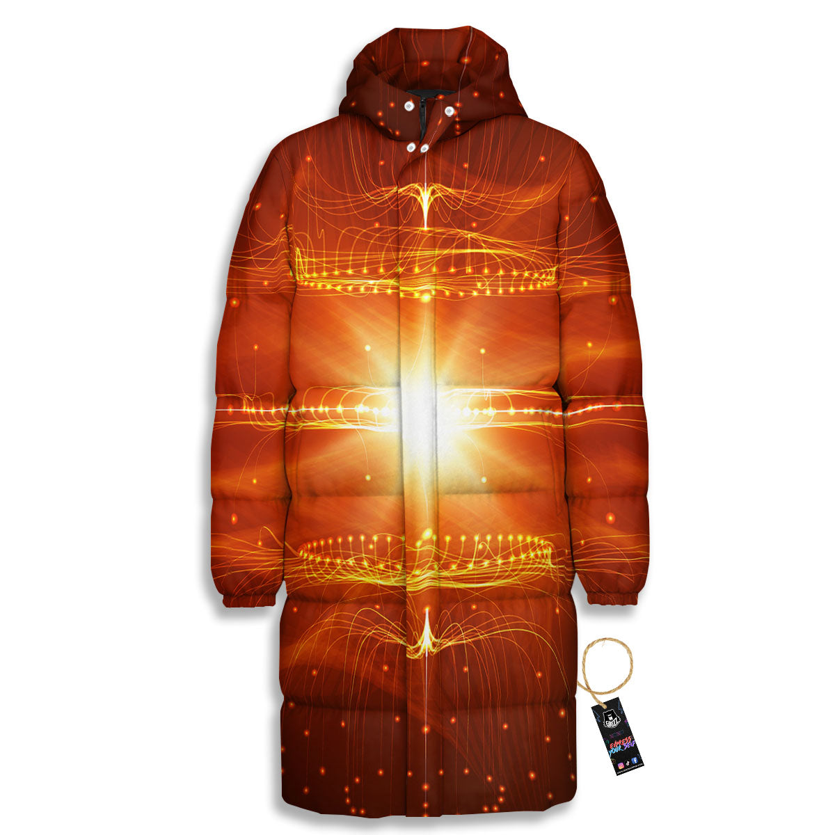 Fractal Light Print Long Down Jacket-grizzshop