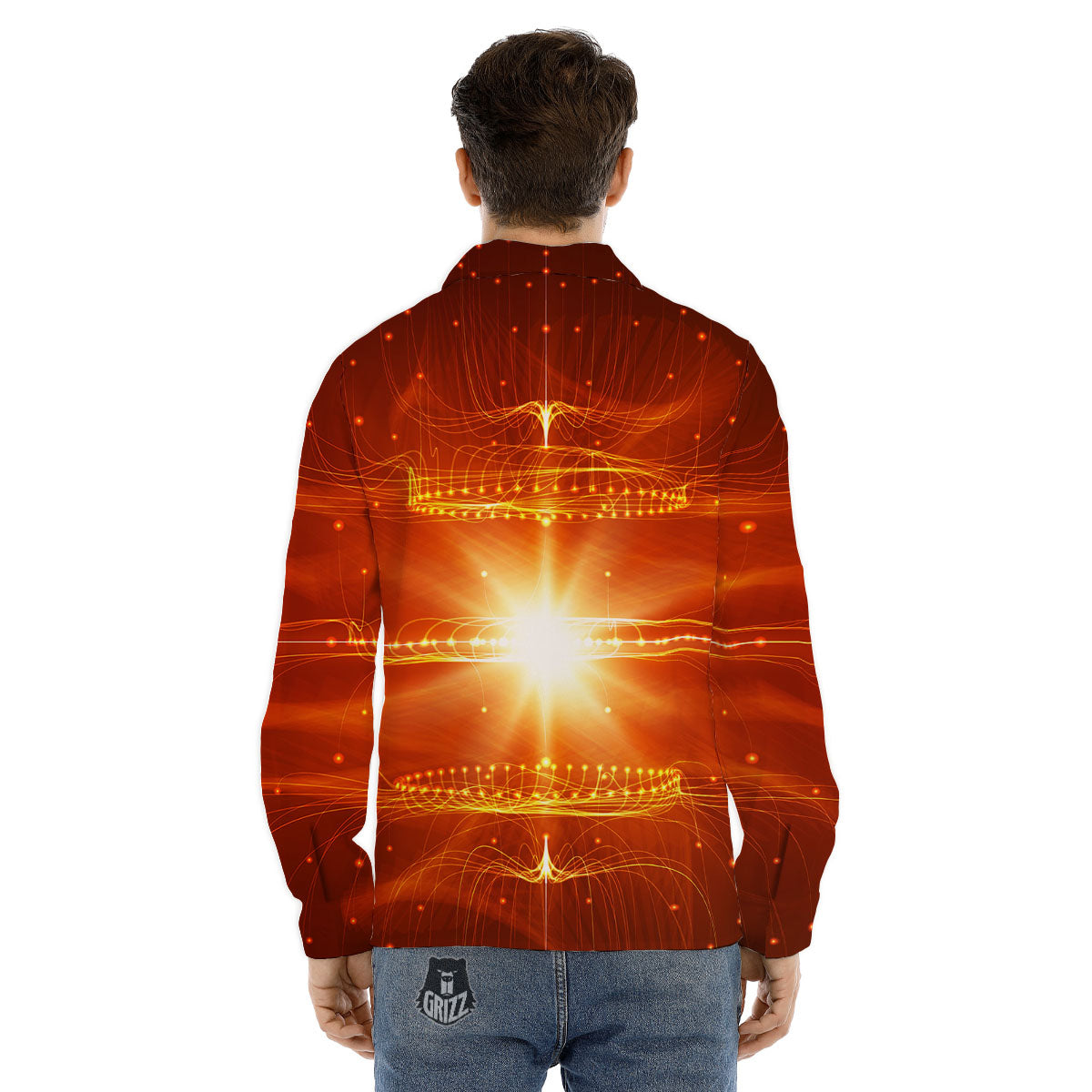 Fractal Light Print Men's Dress Shirts-grizzshop