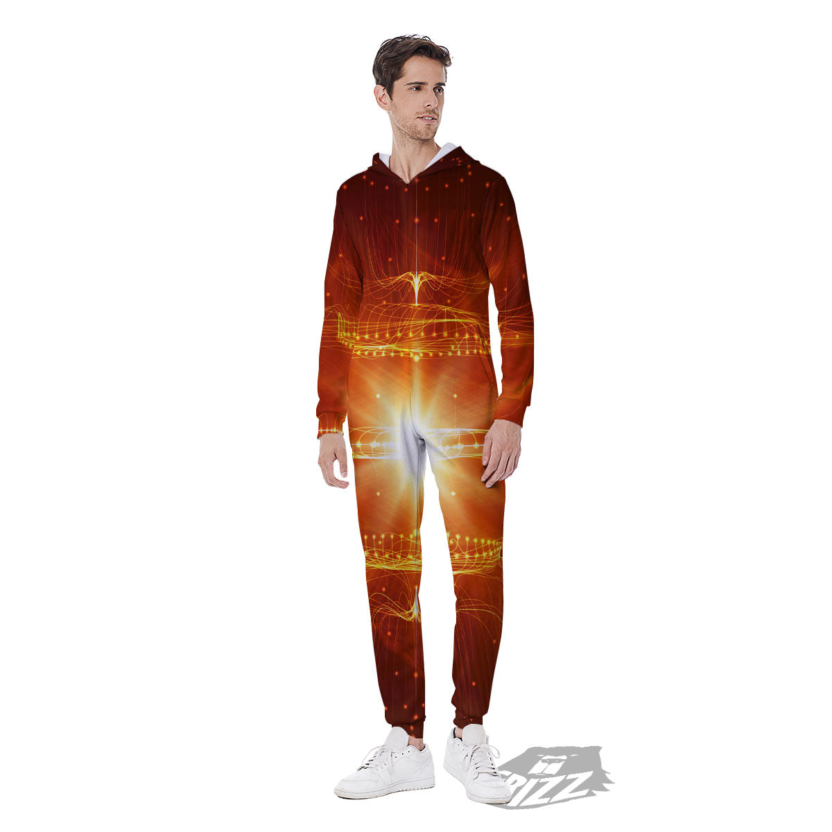 Fractal Light Print Men's Jumpsuit-grizzshop