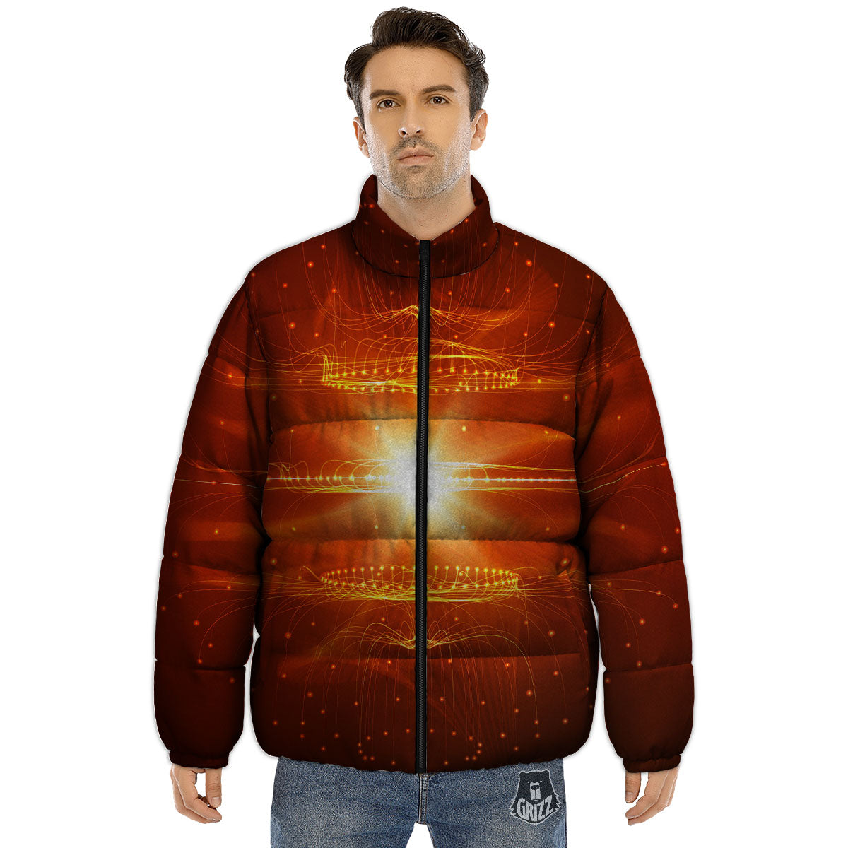 Fractal Light Print Puffer Jacket-grizzshop