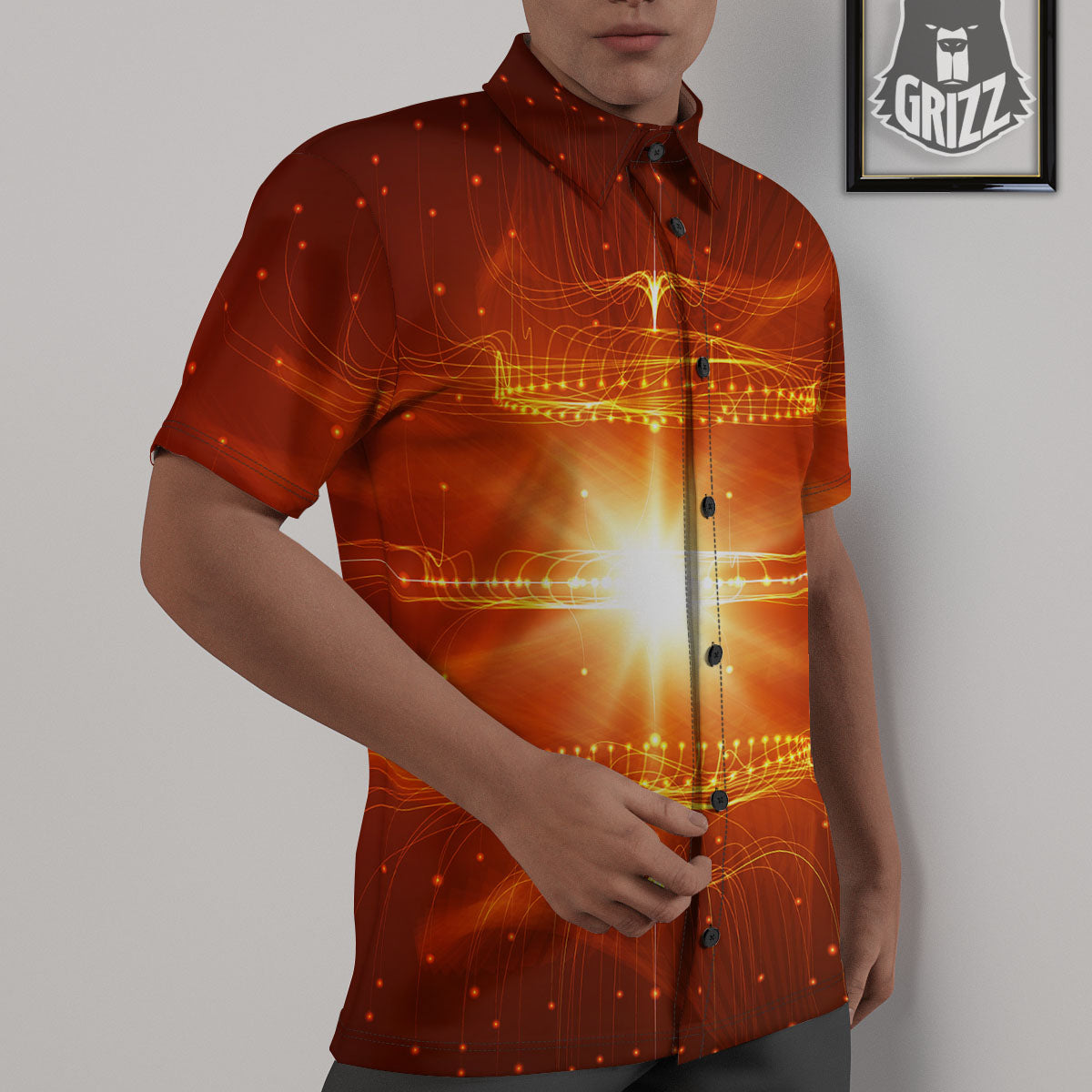 Fractal Light Print Untucked Shirts-grizzshop