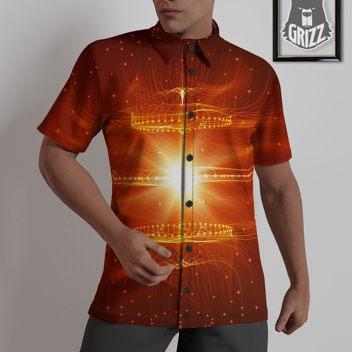 Fractal Light Print Untucked Shirts-grizzshop