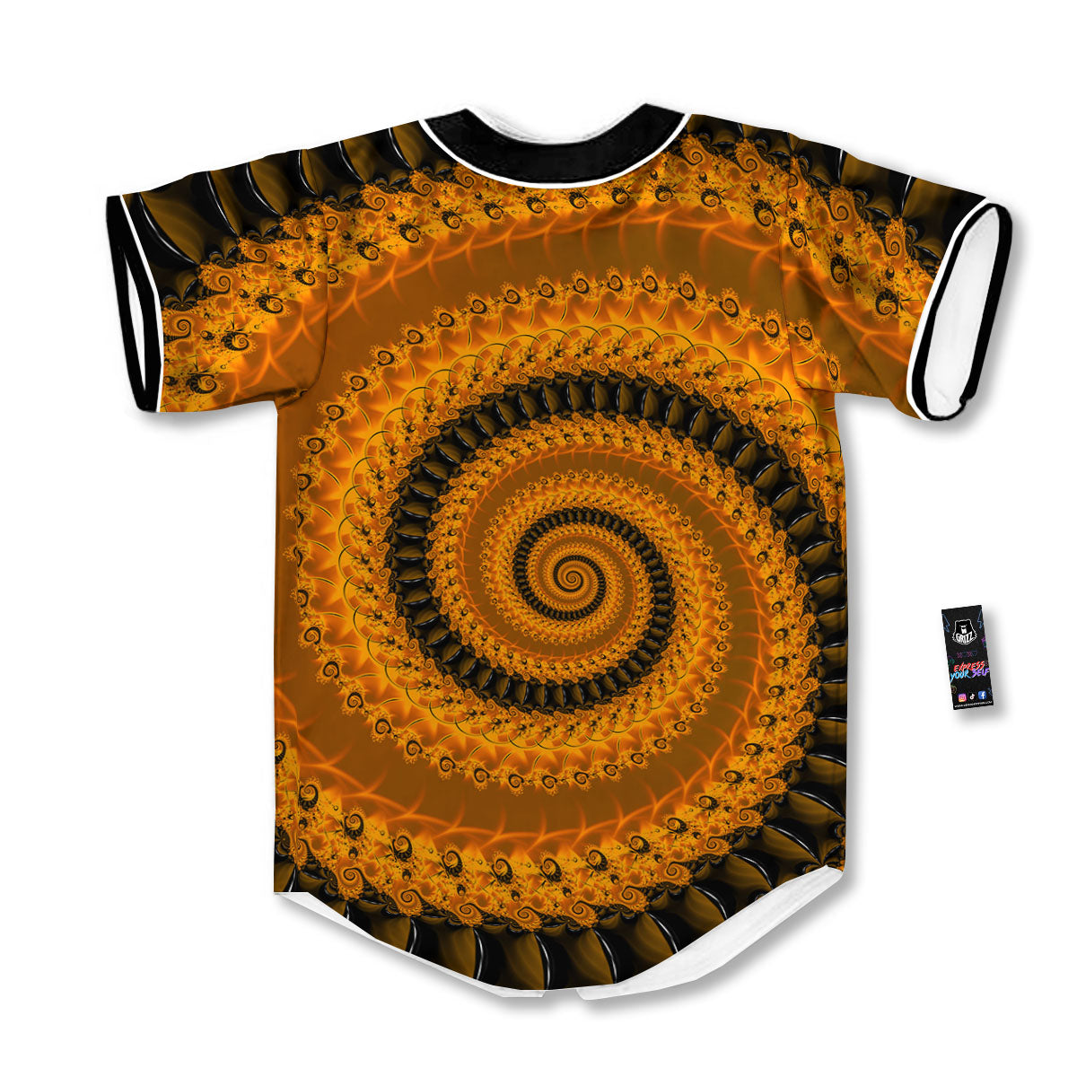 Fractal Orange Print Baseball Jersey-grizzshop