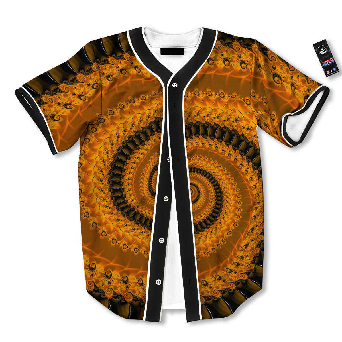 Fractal Orange Print Baseball Jersey-grizzshop