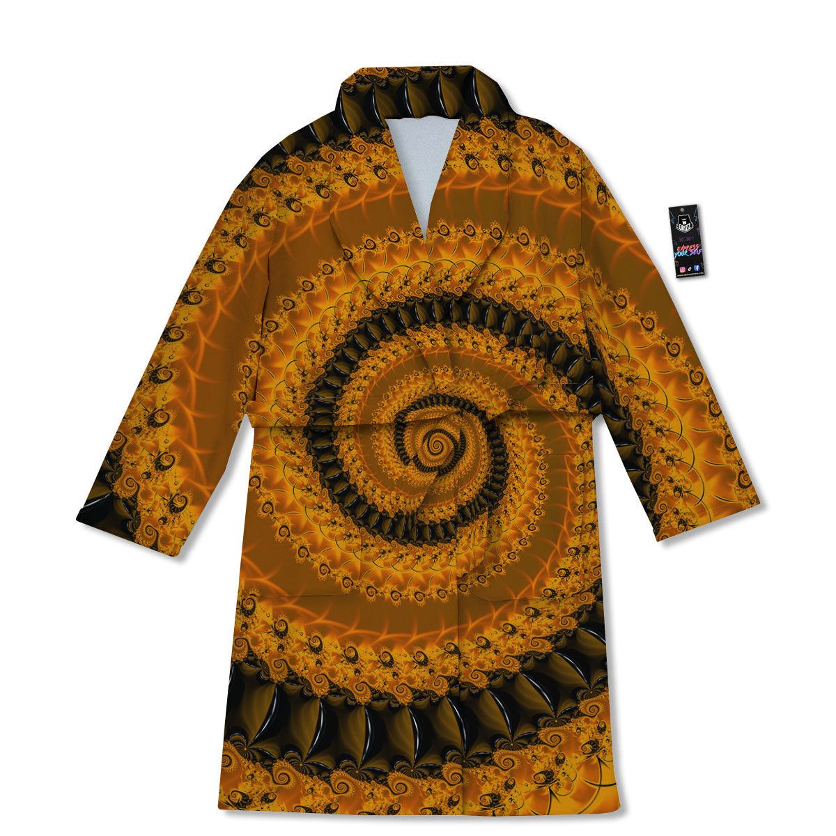 Fractal Orange Print Bathrobe-grizzshop