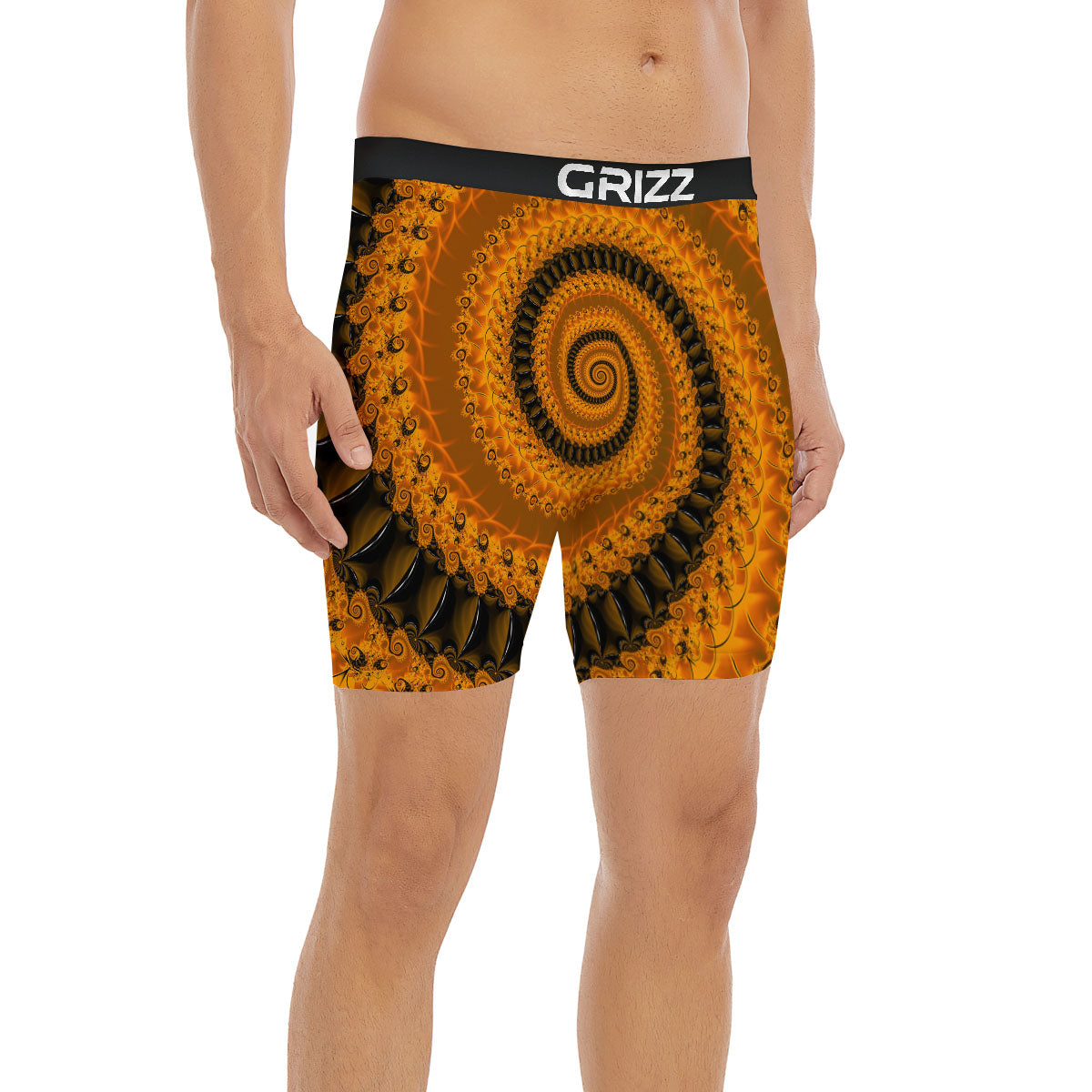Fractal Orange Print Boxer Briefs-grizzshop