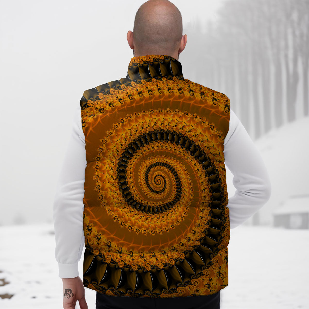 Fractal Orange Print Down Vest