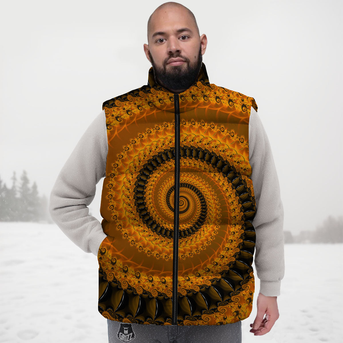 Fractal Orange Print Down Vest