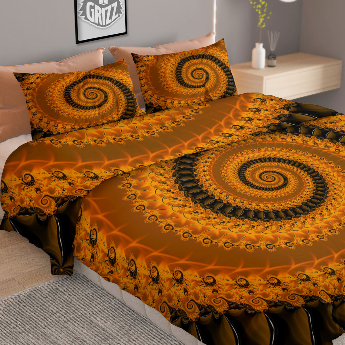 Fractal Orange Print Duvet Cover Bedding Set