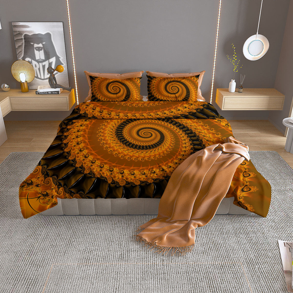 Fractal Orange Print Duvet Cover Bedding Set