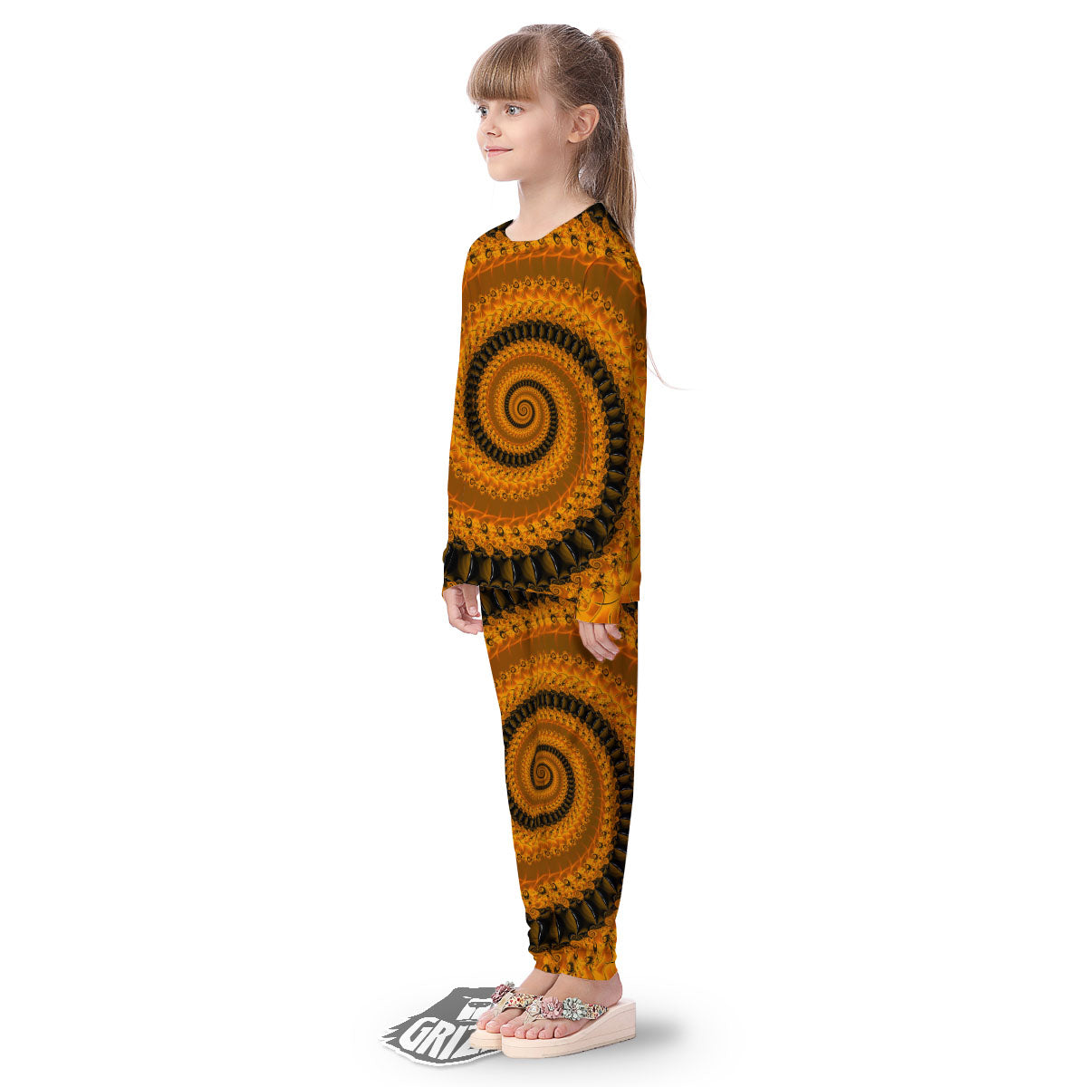 Fractal Orange Print Kid's Pajamas-grizzshop
