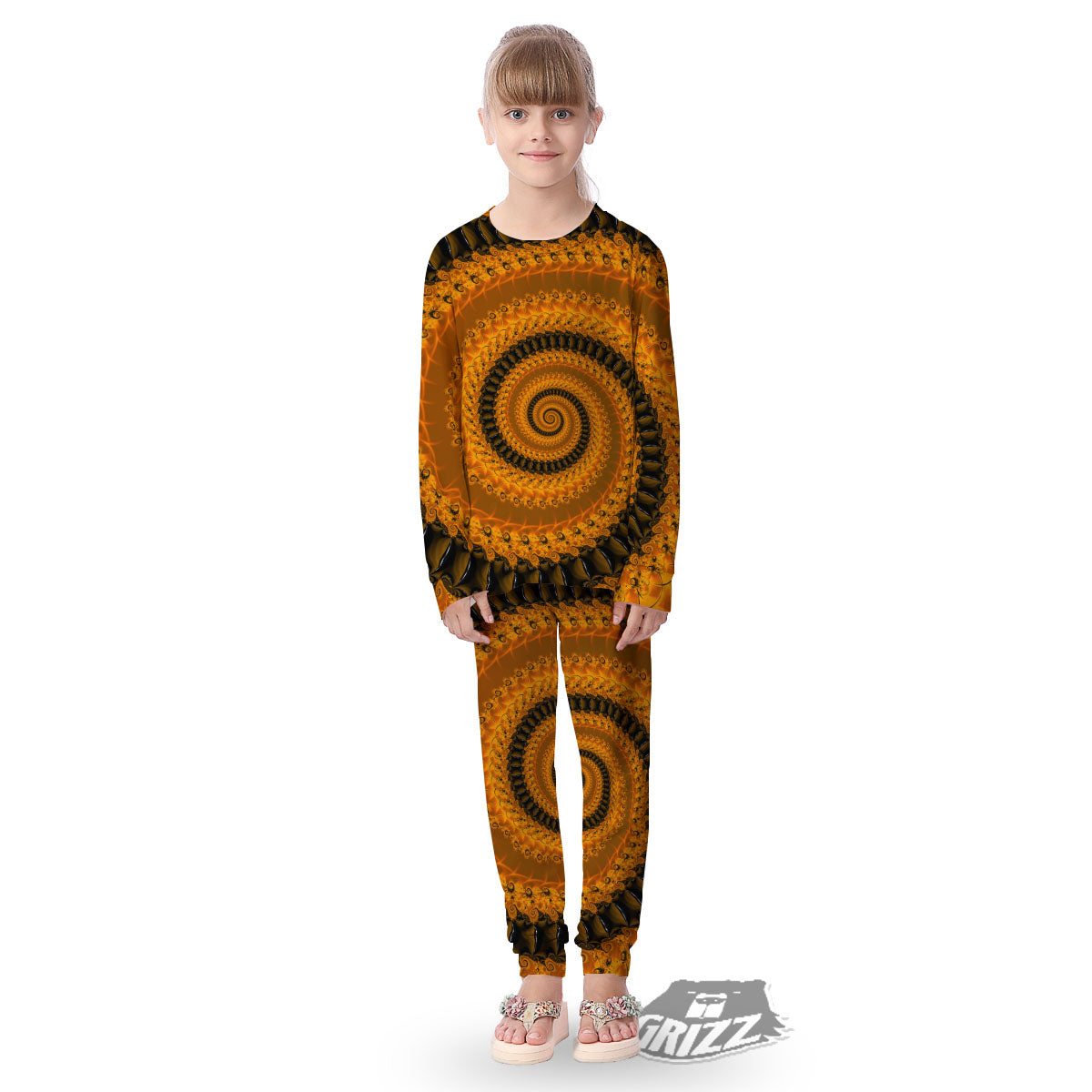 Fractal Orange Print Kid's Pajamas-grizzshop
