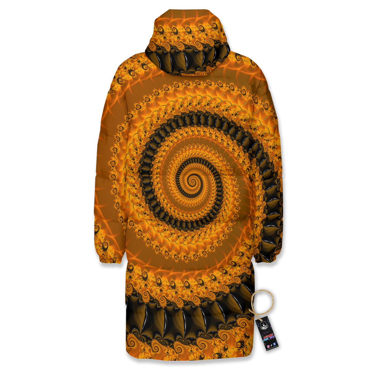 Fractal Orange Print Long Down Jacket-grizzshop
