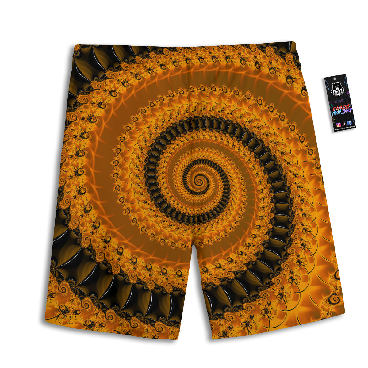 Fractal Orange Print Men's Athletic Shorts