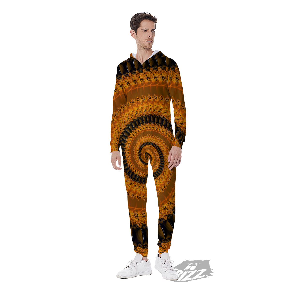 Fractal Orange Print Men's Jumpsuit-grizzshop