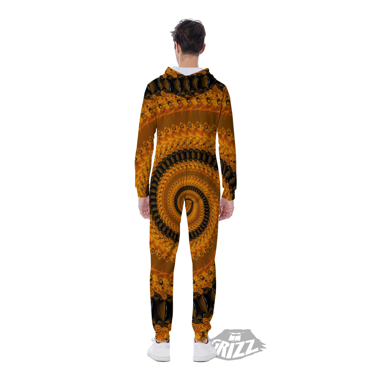 Fractal Orange Print Men's Jumpsuit-grizzshop