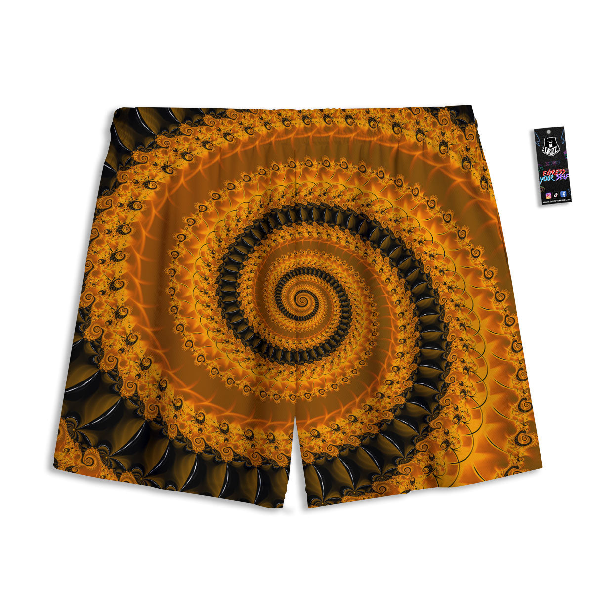Fractal Orange Print Mesh Shorts