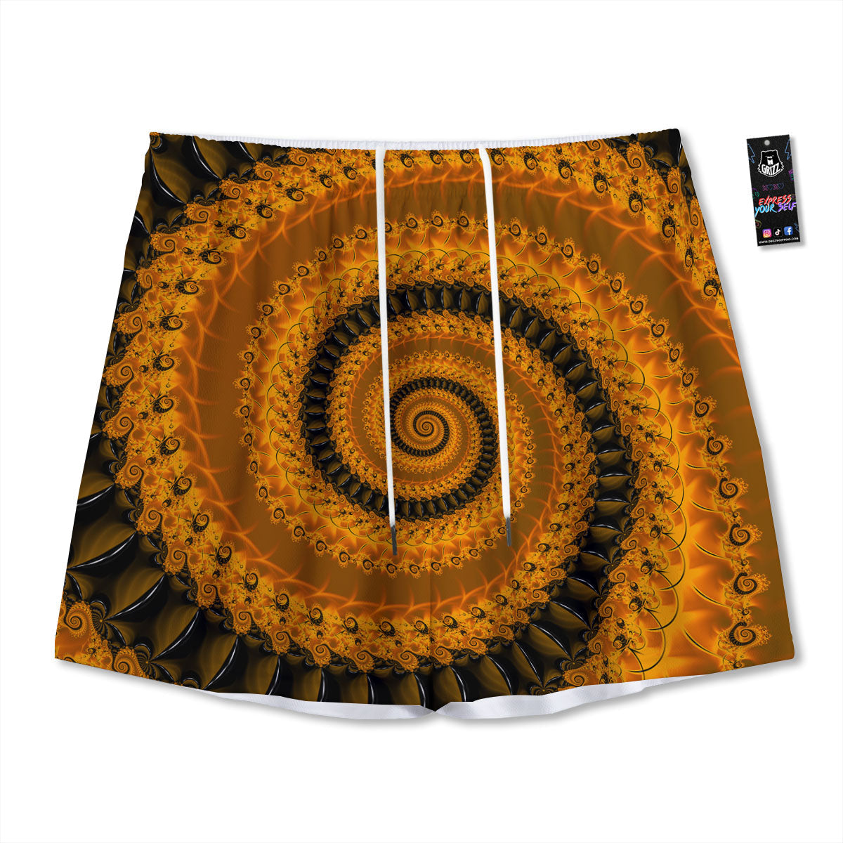 Fractal Orange Print Mesh Shorts