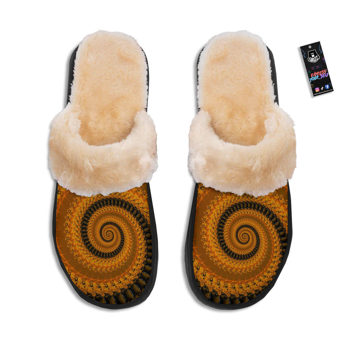 Fractal Orange Print Slippers-grizzshop