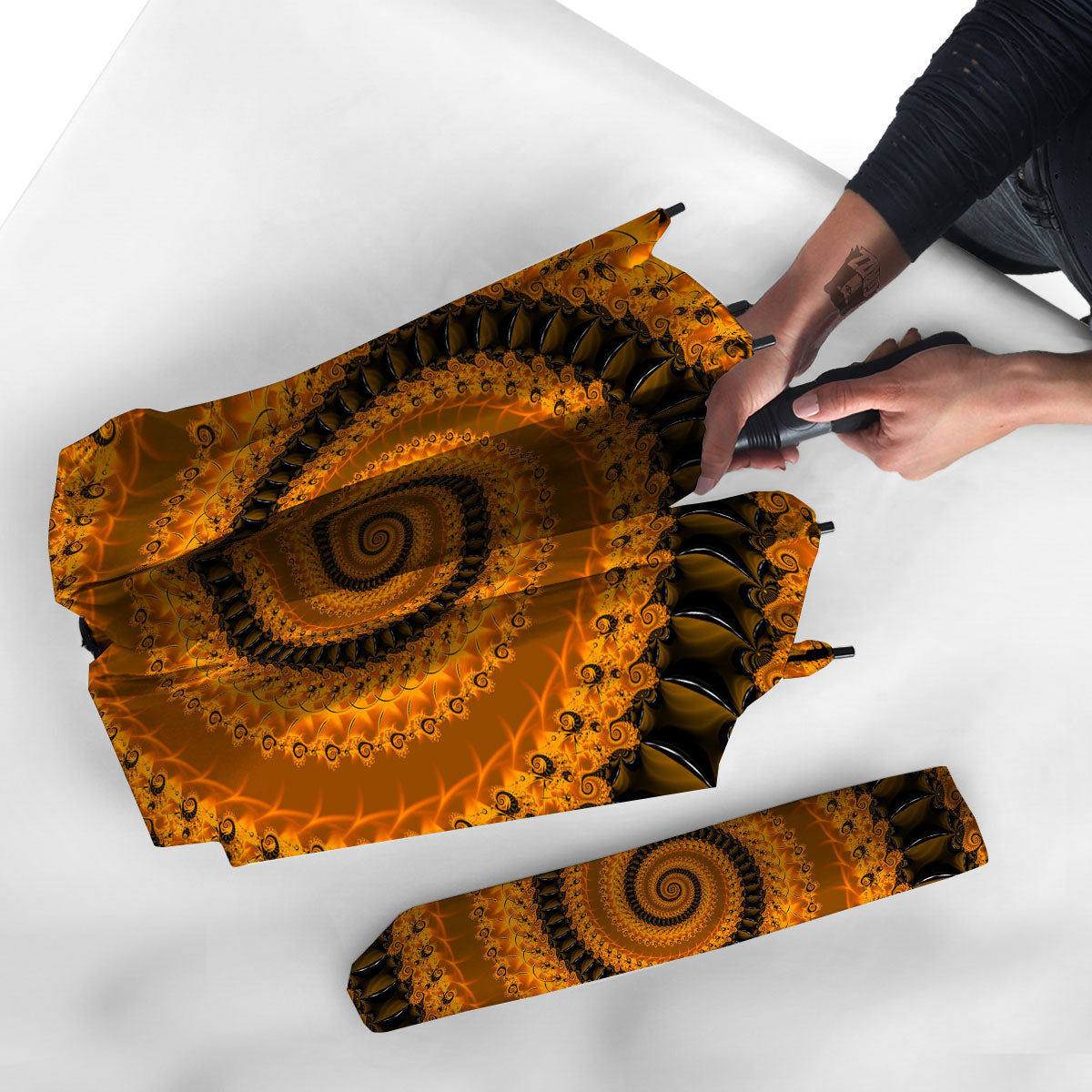 Fractal Orange Print Umbrella-grizzshop