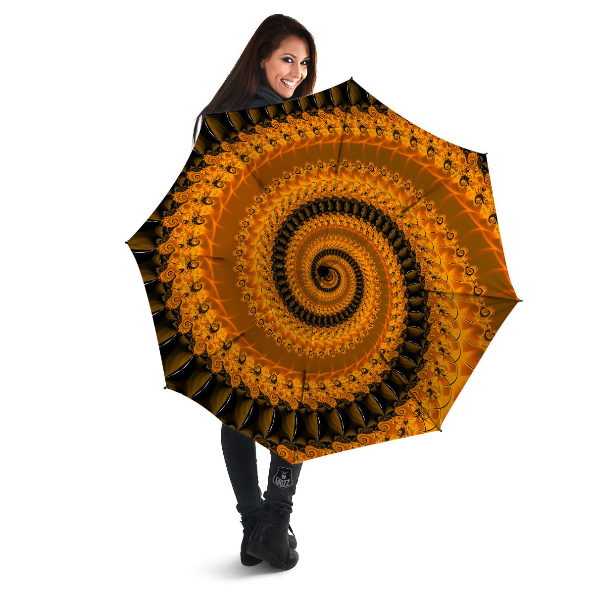 Fractal Orange Print Umbrella-grizzshop