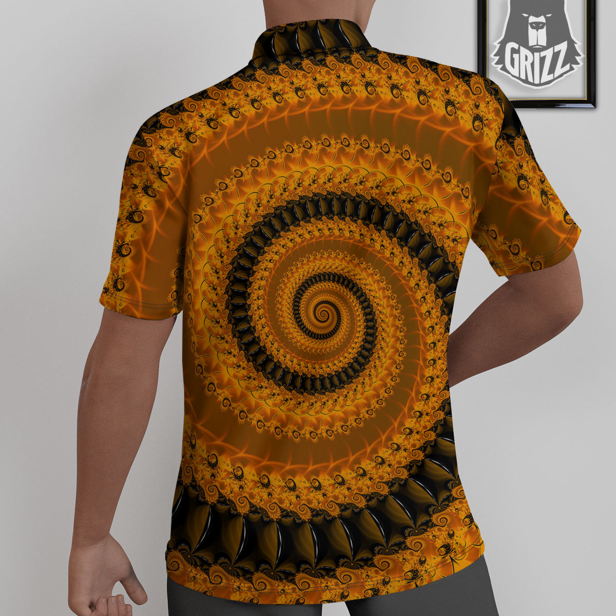 Fractal Orange Print Untucked Shirts-grizzshop