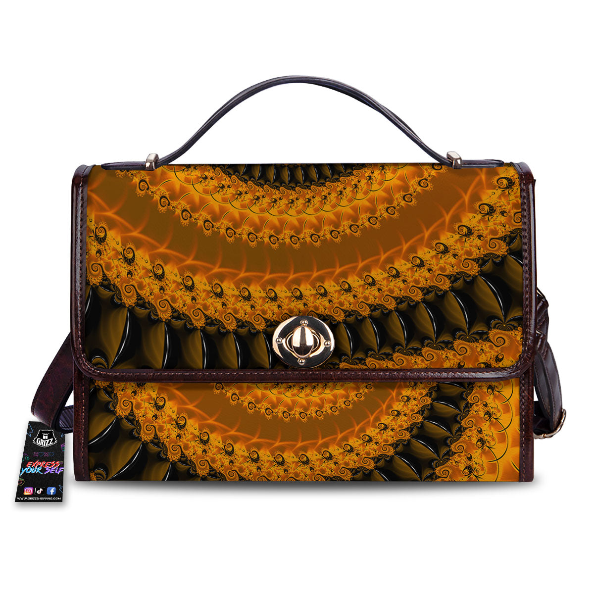 Fractal Orange Print Women's Satchel Bag-grizzshop