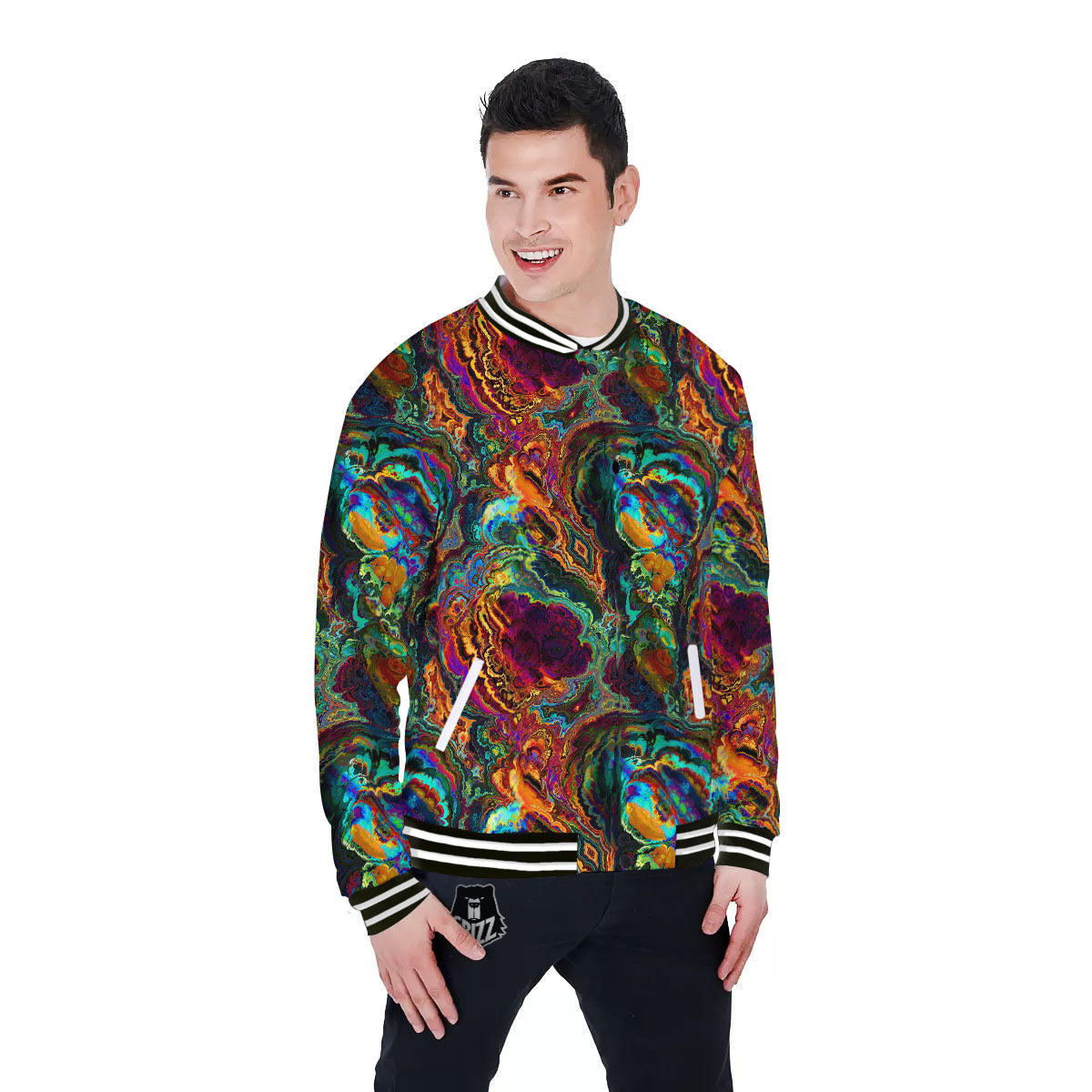 Fractal Psychedelic Print Pattern Baseball Jacket-grizzshop