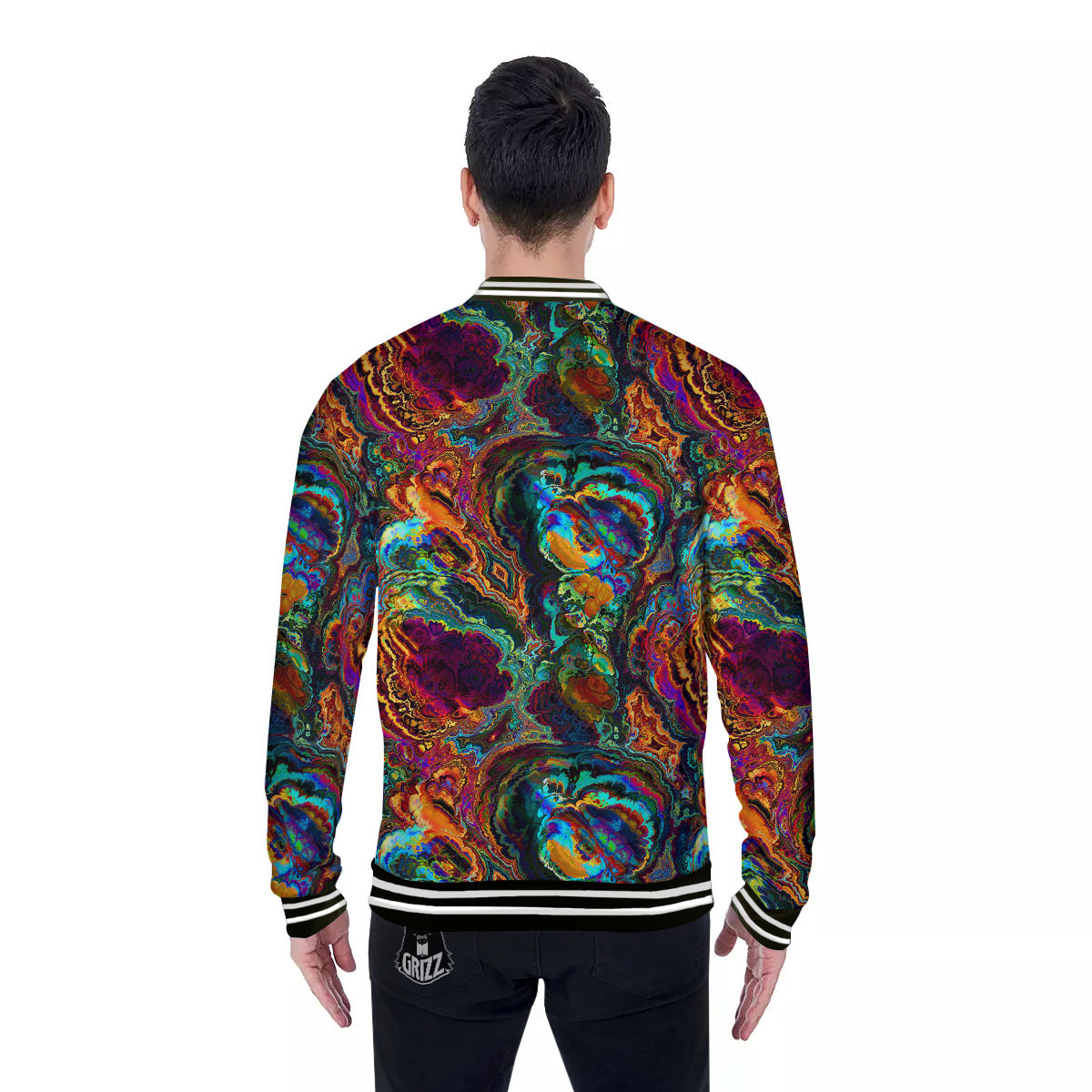 Fractal Psychedelic Print Pattern Baseball Jacket-grizzshop